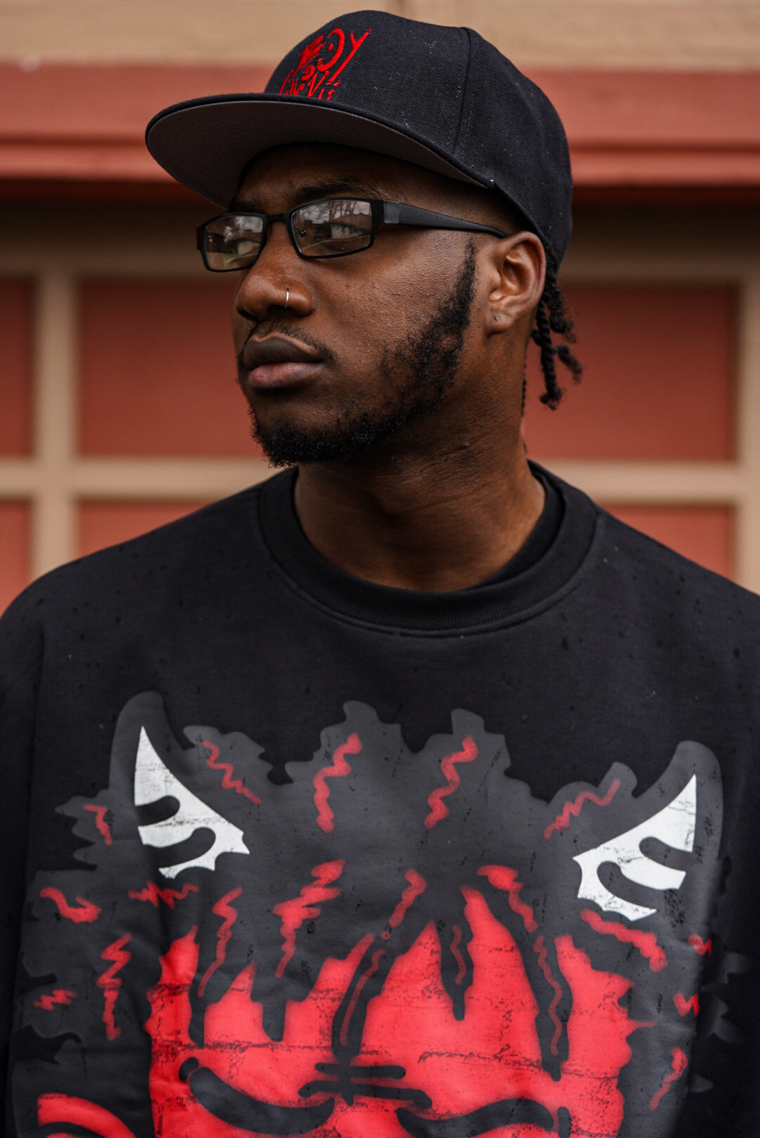 BOY - ALONE “BLACK SNAP- BACK HAT“ RED EMBROIDERED DESIGN “$20