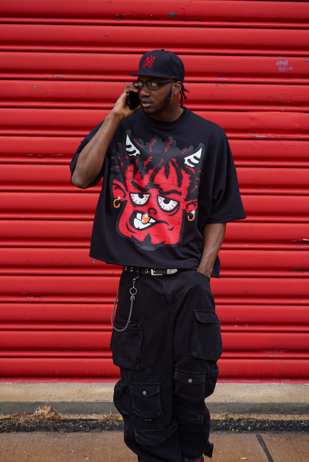 BOY - ALONE “BLACK SNAP- BACK HAT“ RED EMBROIDERED DESIGN “$20