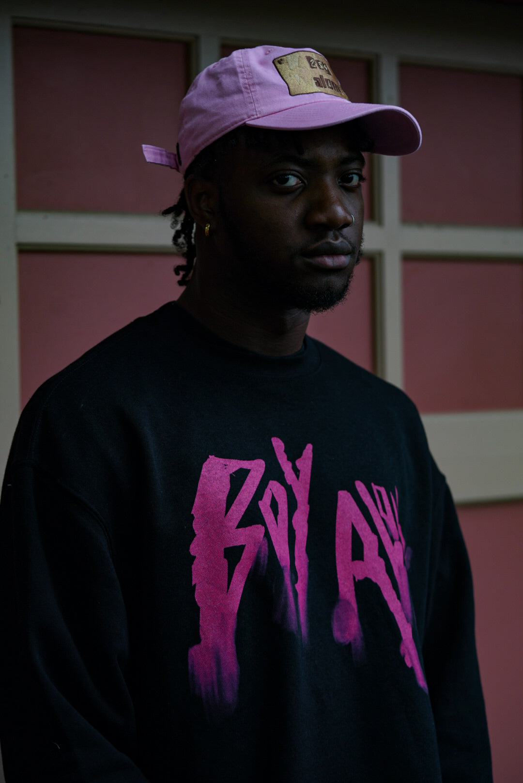 BOY ALONE BLACK SWEATSHIRT “ HOT PINK DESIGN “ $50