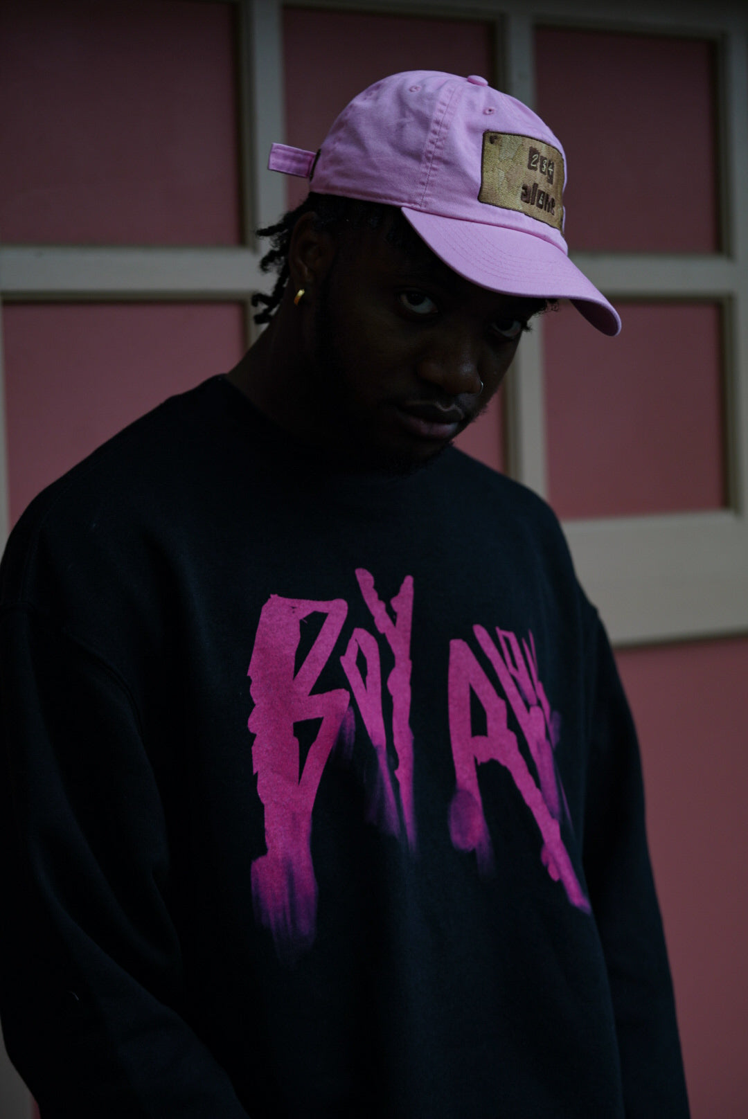 BOY ALONE BLACK SWEATSHIRT “ HOT PINK DESIGN “ $50