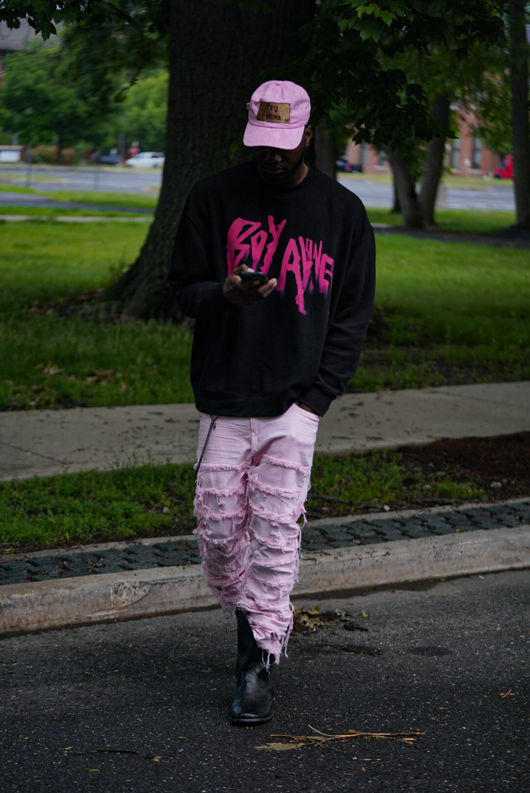 BOY ALONE BLACK SWEATSHIRT “ HOT PINK DESIGN “ $50