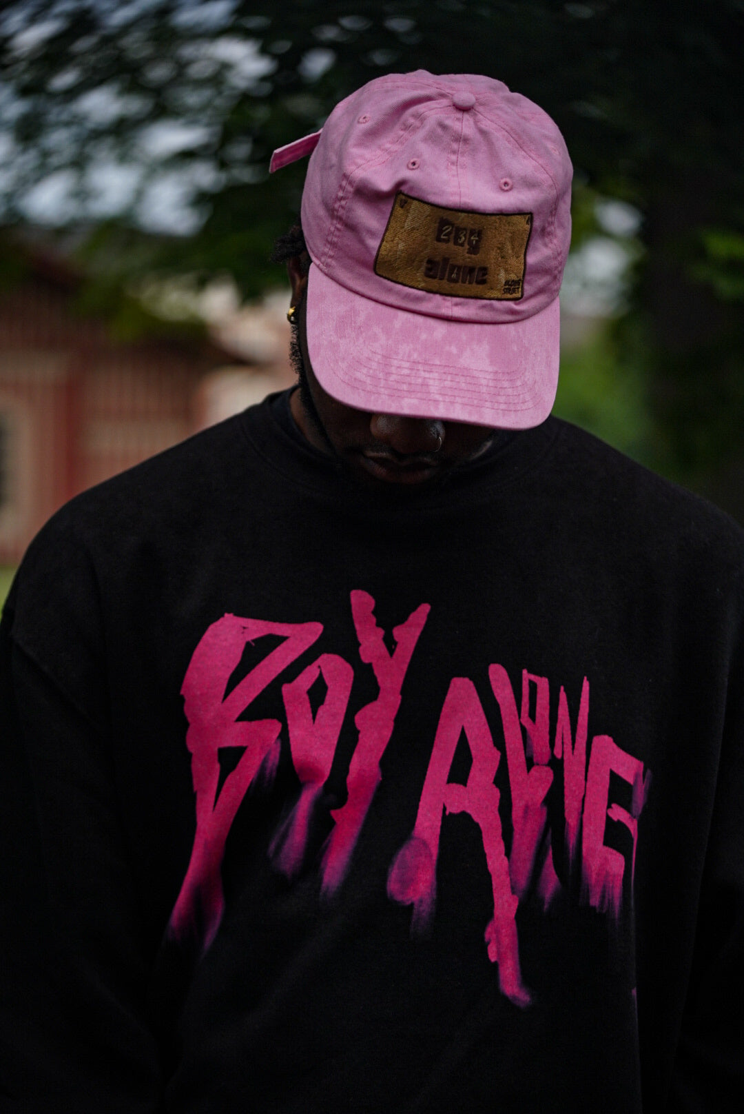 BOY ALONE BLACK SWEATSHIRT “ HOT PINK DESIGN “ $50