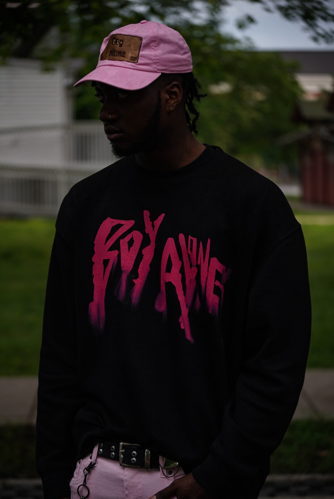 BOY ALONE BLACK SWEATSHIRT “ HOT PINK DESIGN “ $50