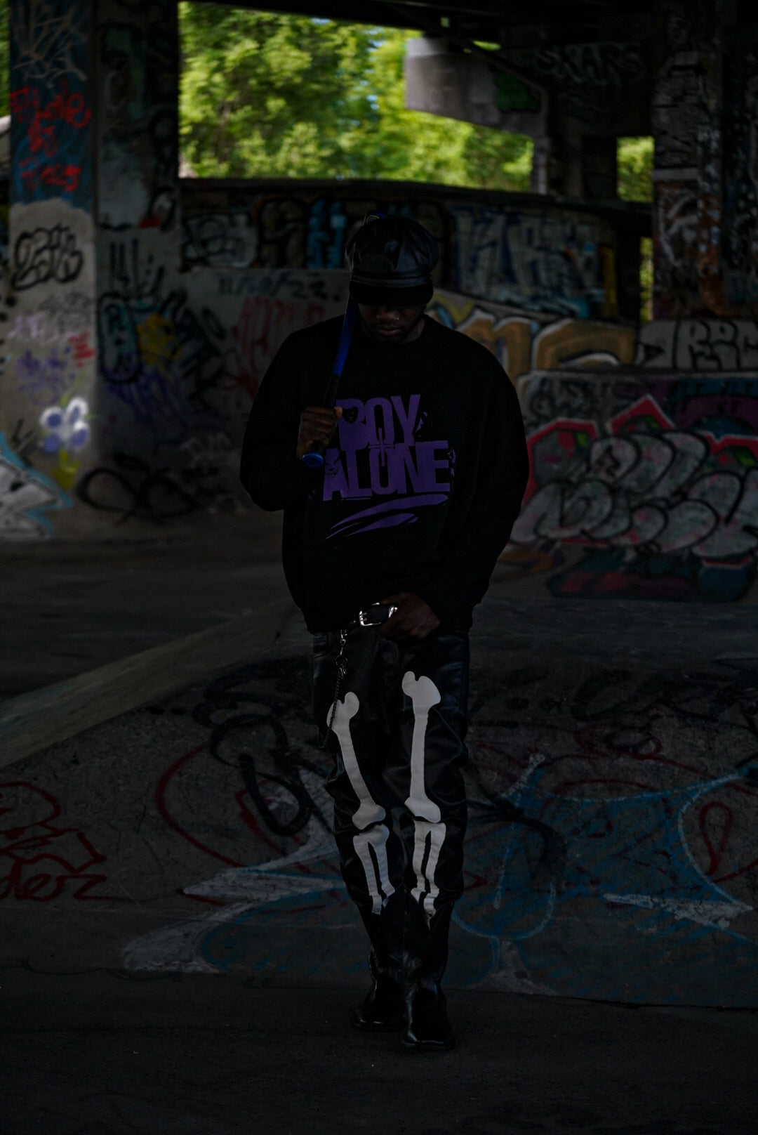 BOY ALONE BLACK SWEATSHIRT “ PURPLE DESIGN “ $50