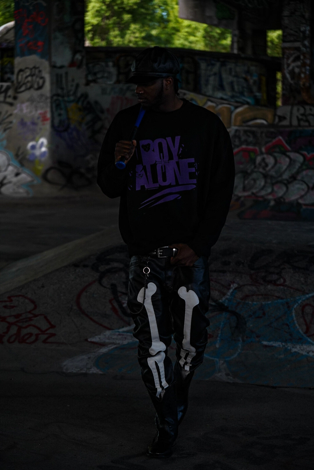 BOY ALONE BLACK SWEATSHIRT “ PURPLE DESIGN “ $50