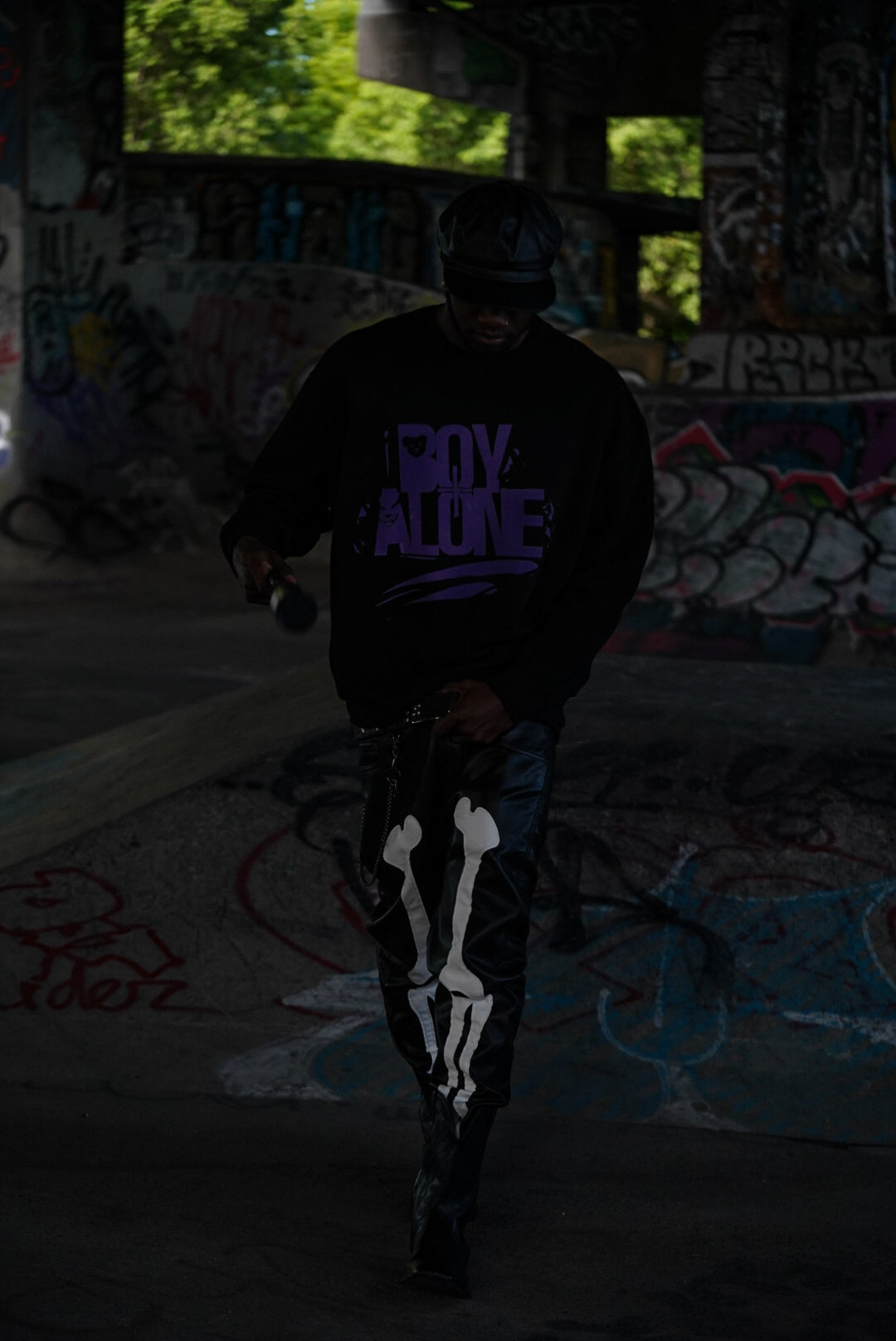 BOY ALONE BLACK SWEATSHIRT “ PURPLE DESIGN “ $50