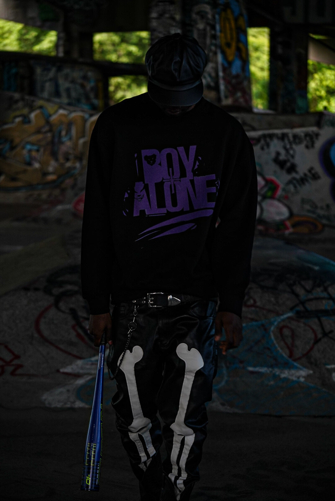 BOY ALONE BLACK SWEATSHIRT “ PURPLE DESIGN “ $50