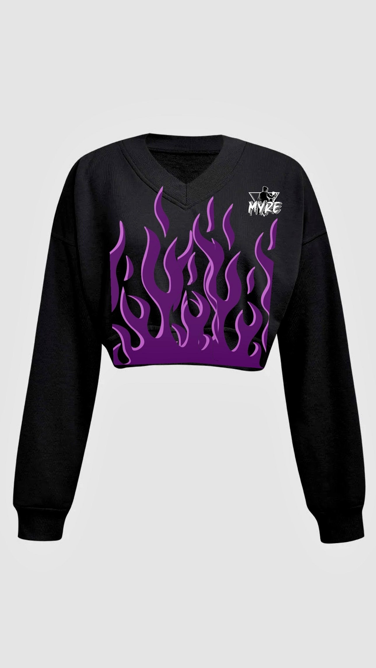 Myre black croptop design “ purple flames/ red flames “