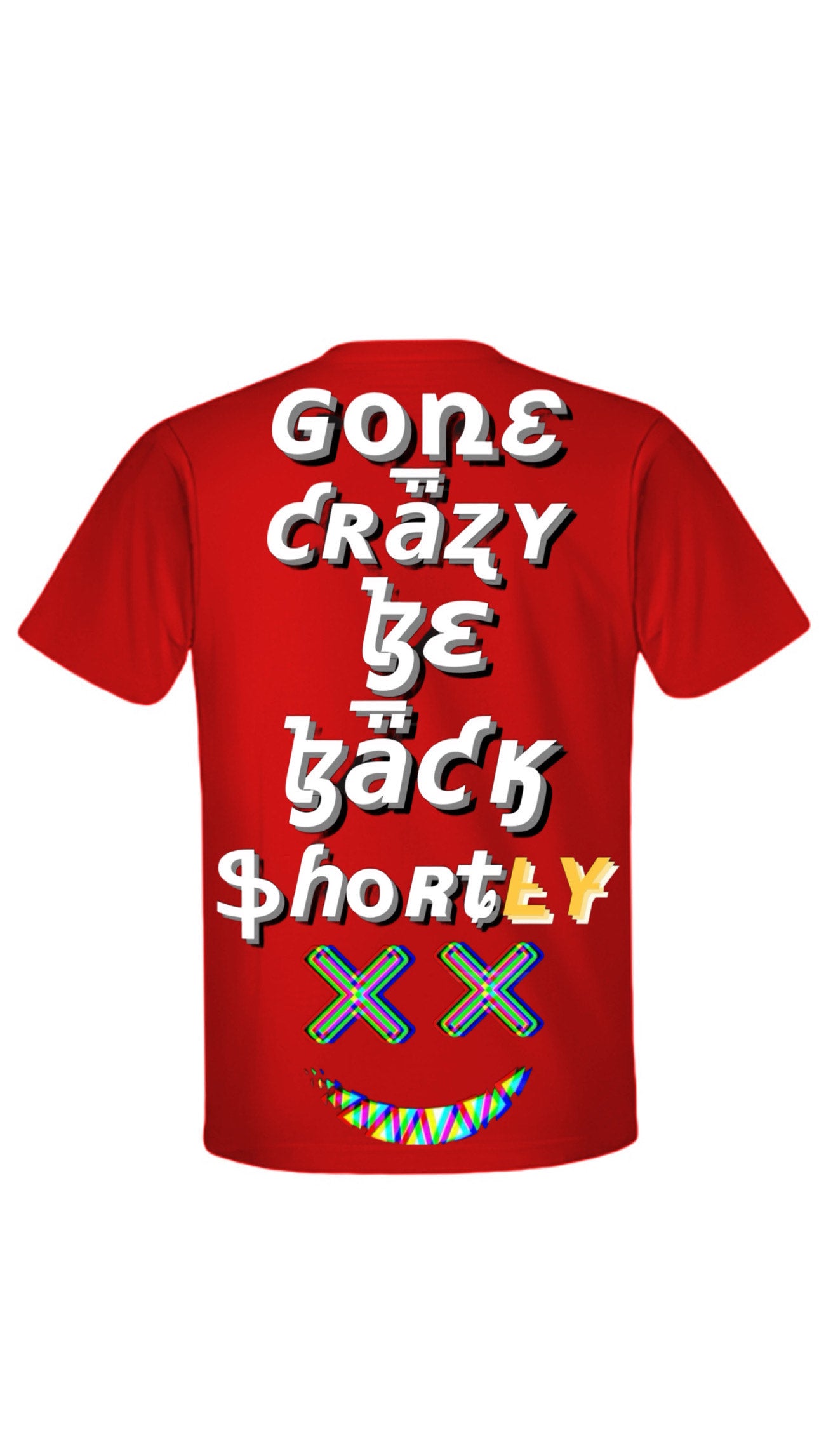 Myre red t shirt design” lightening skull/ Gone crazy be back shortly “