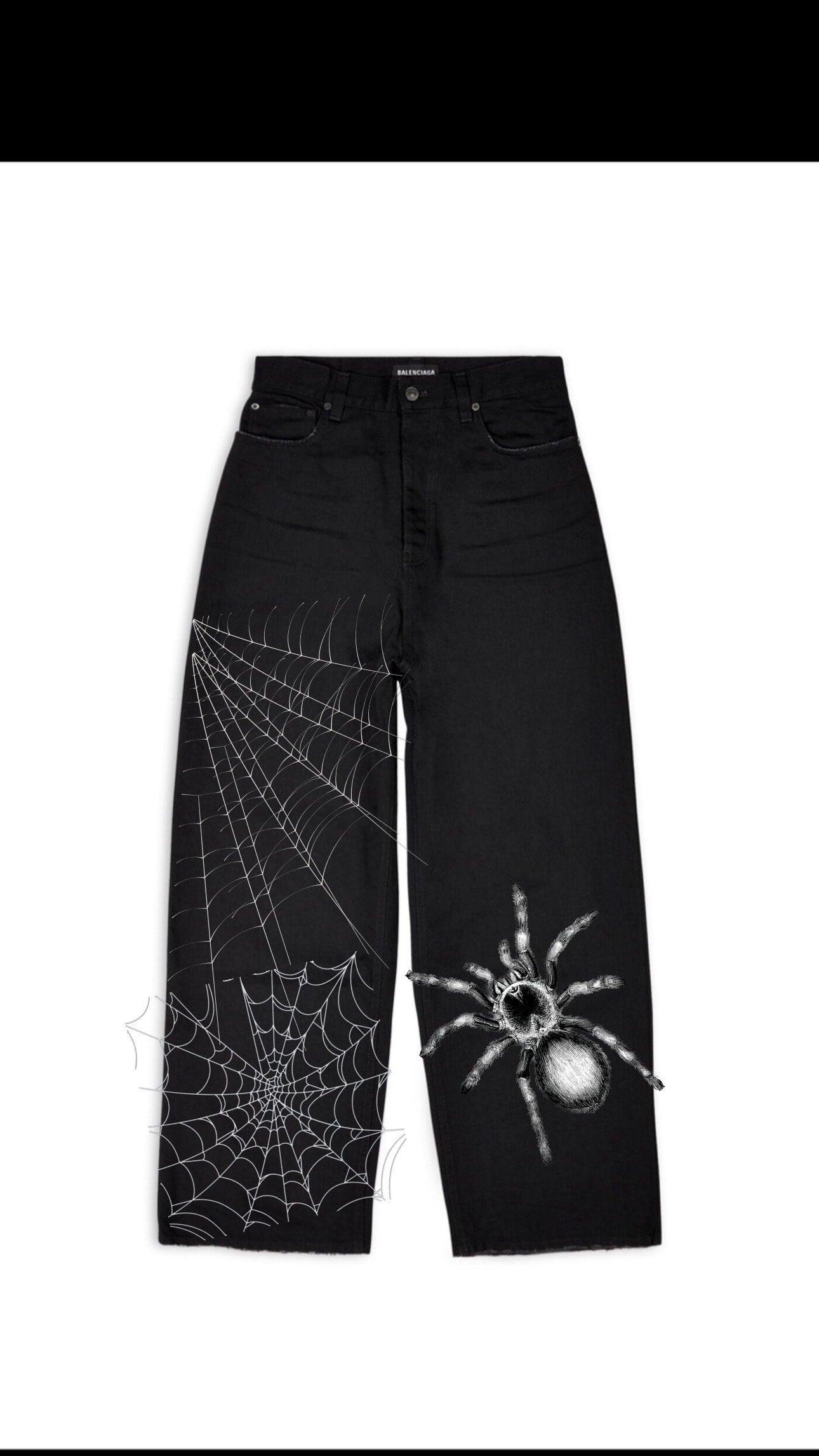 Myre black jean pant design” spider webs”