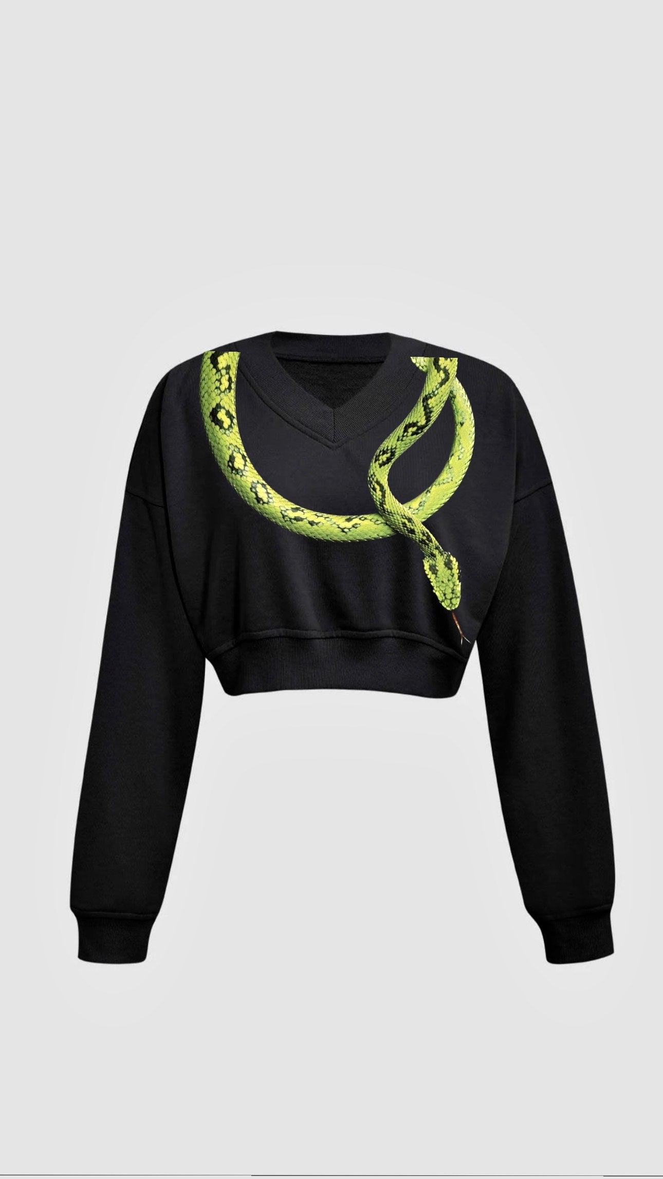 Myre black croptop design “coiled green snake”