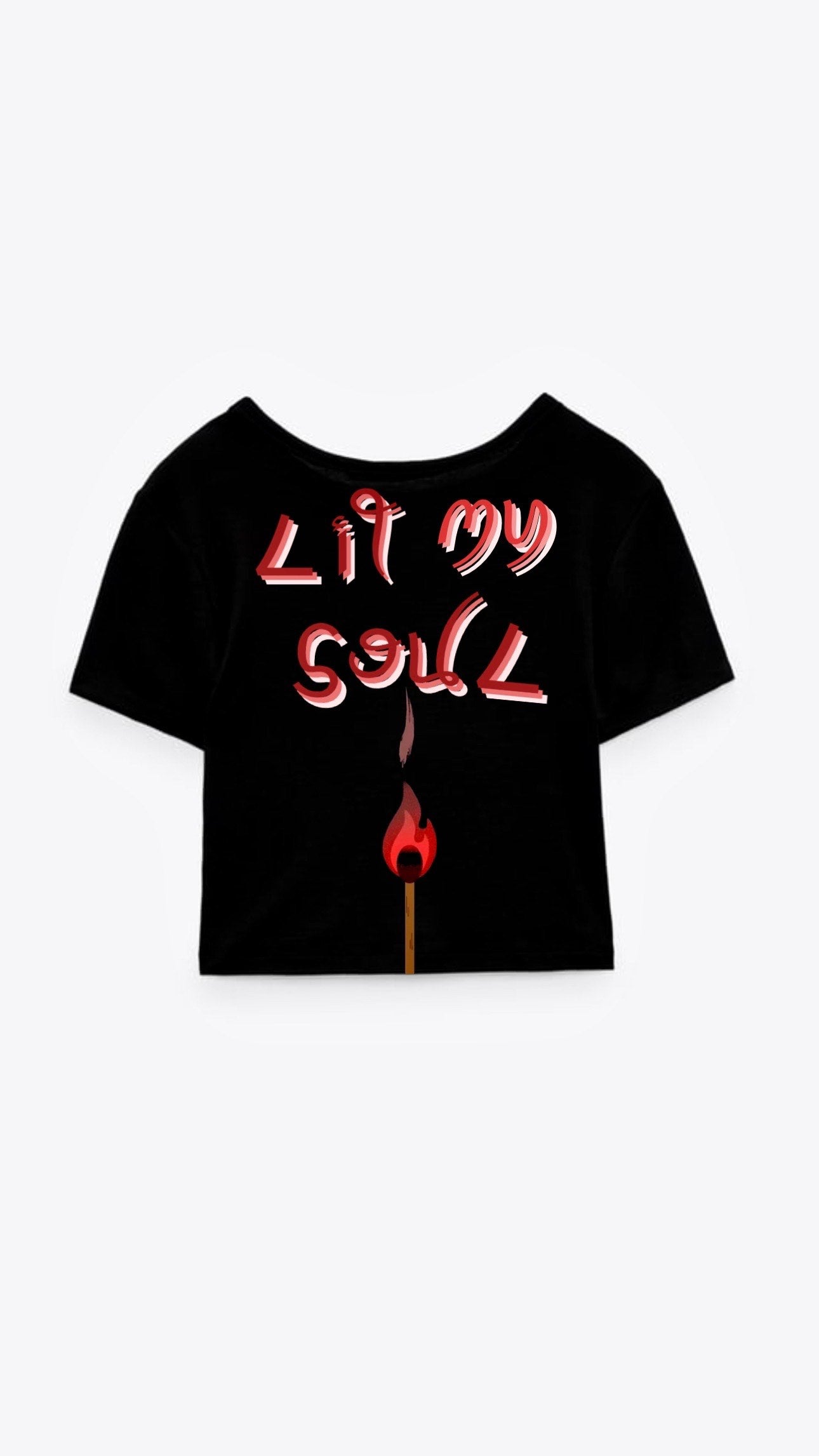 Myre black short sleeve croptop design” lit my soul”