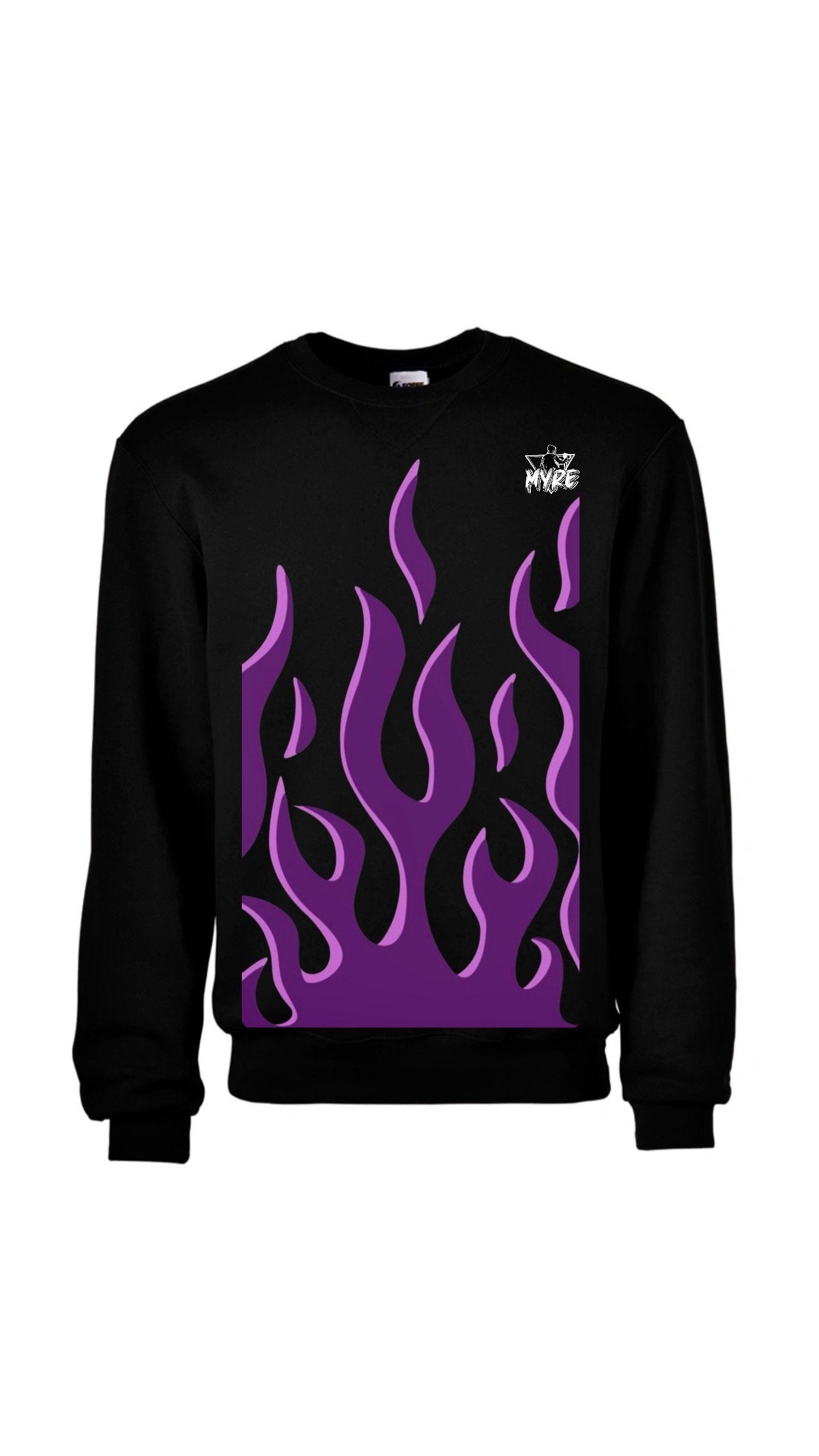 Myre black sweatshirt design “ purple flames/ red flames”