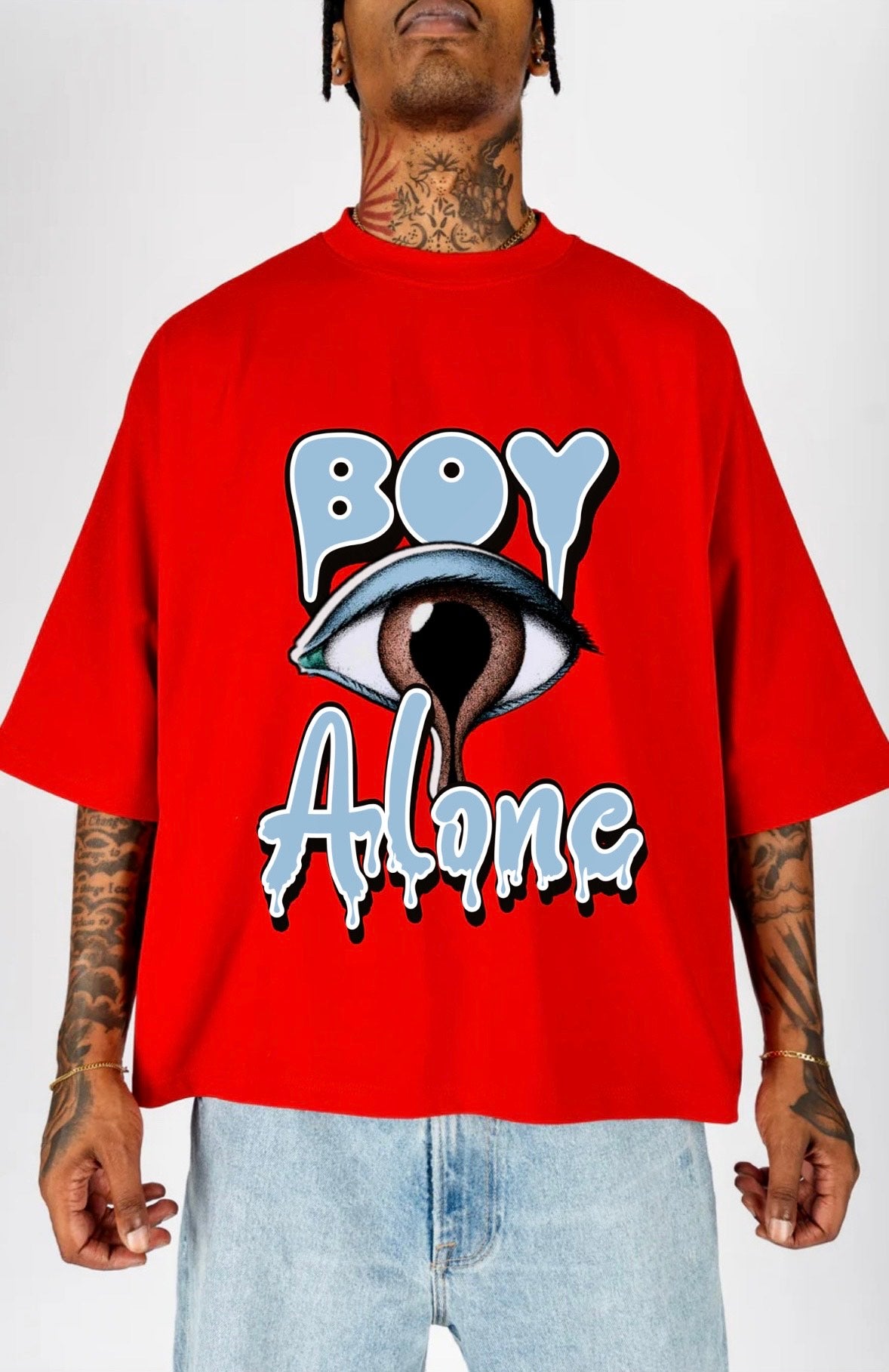 BOY ALONE “2PANEL BOXY TEE RED BLUE EYE DESIGN”