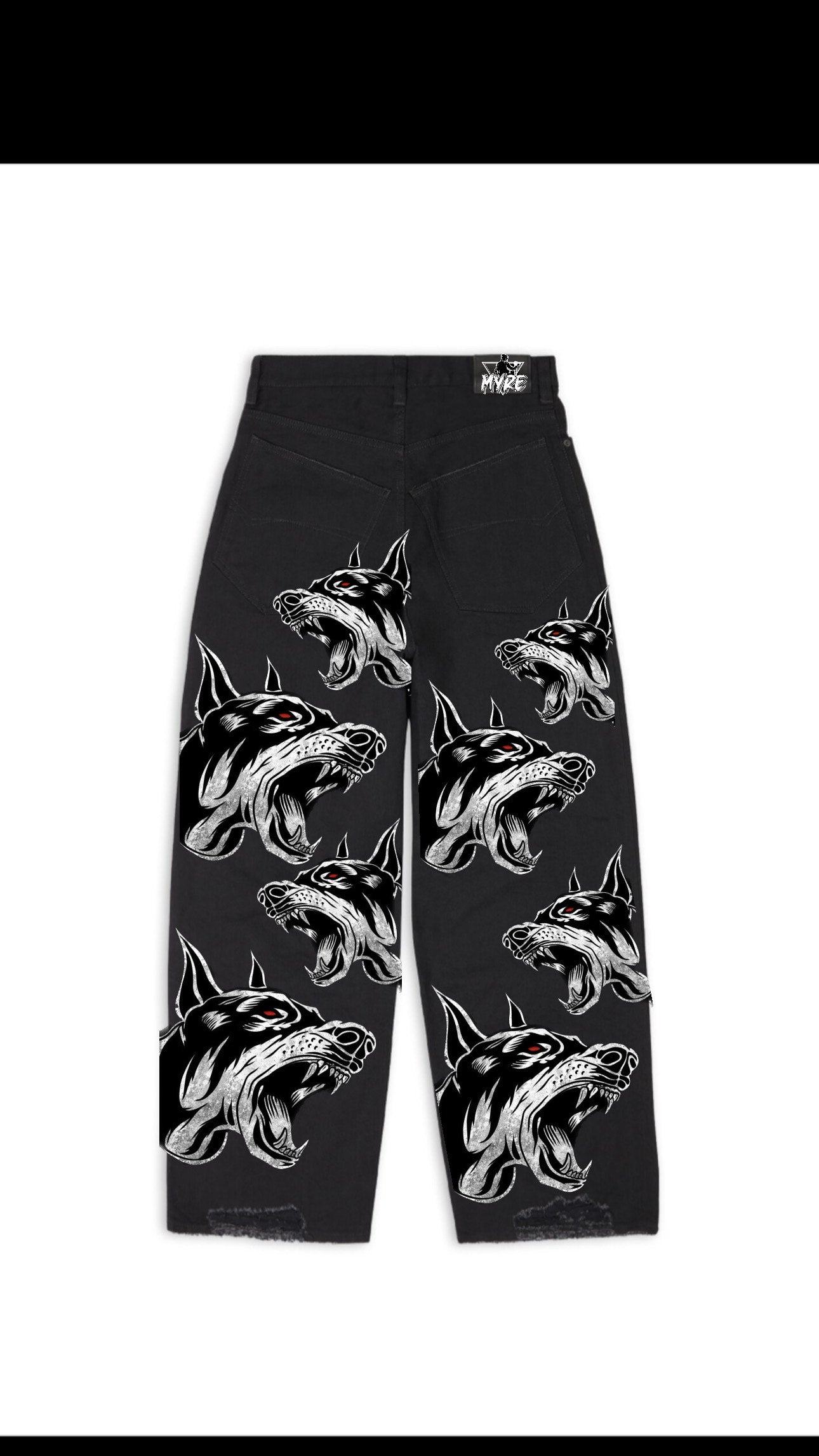 Myre black jean pant design” wild dogs”