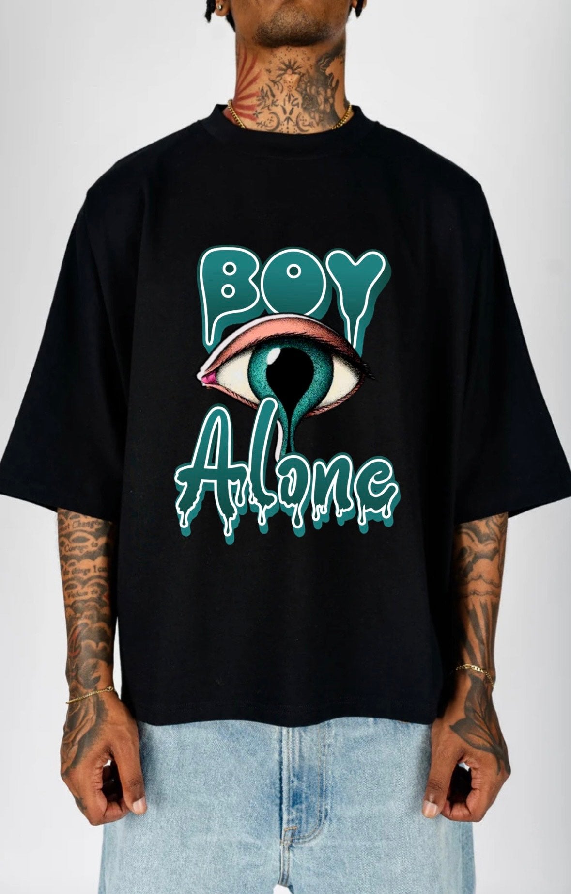 BOY ALONE “2PANEL BOXY TEE BLACK DESIGN”