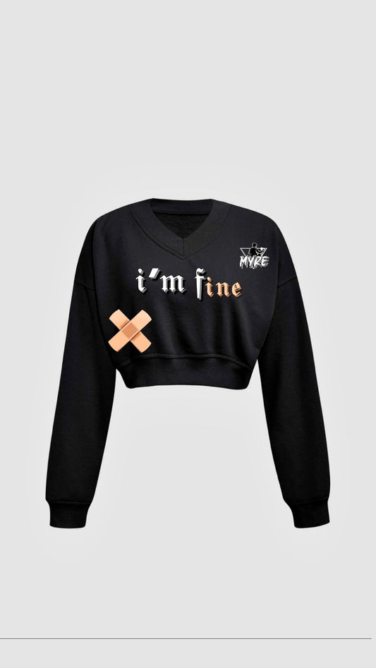 Myre black croptop design" I'm fine"