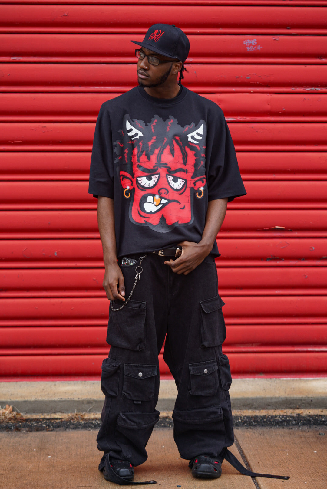 BOY - ALONE “BLACK SNAP- BACK HAT“ RED EMBROIDERED DESIGN “$20