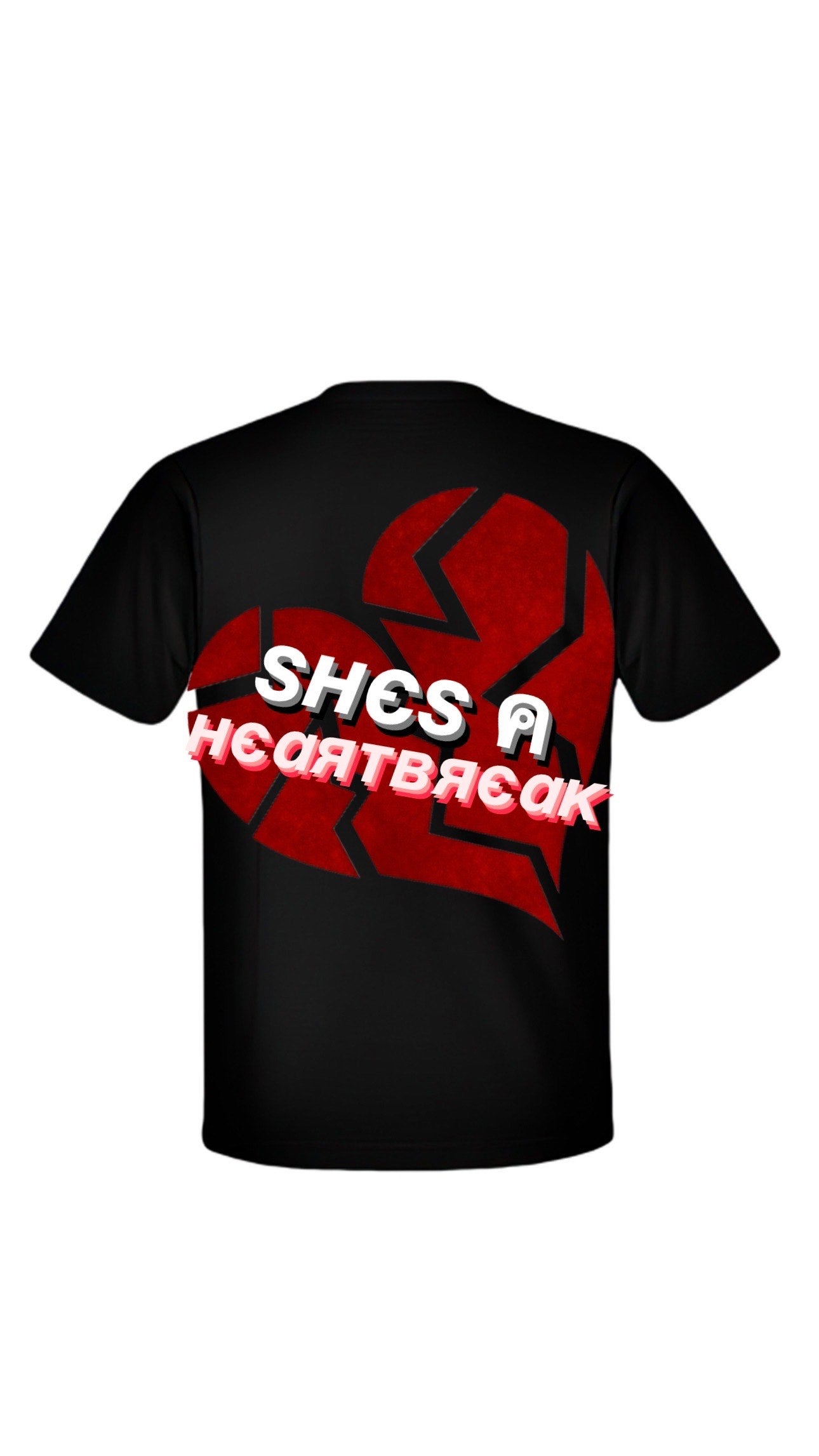 Myre black t shirt design” she’s a heartbreak”