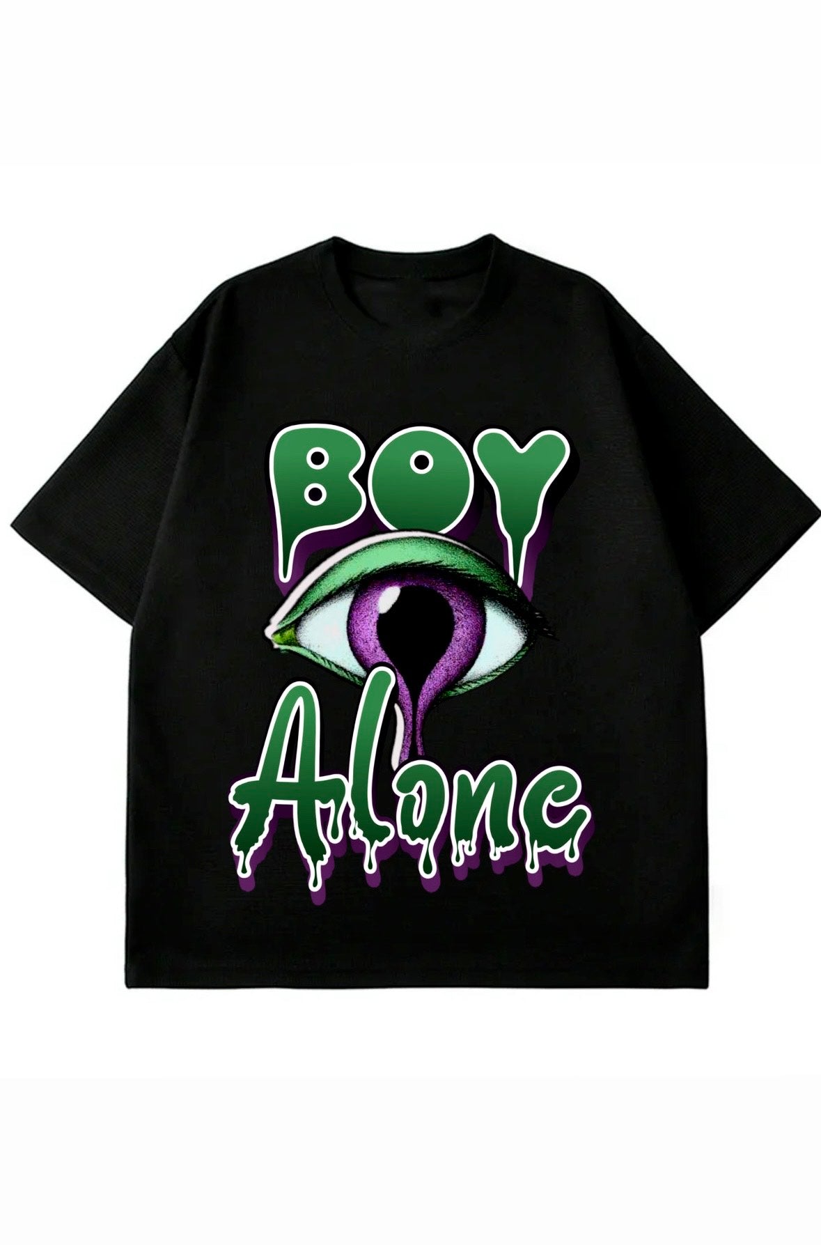 BOY ALONE "2PANEL BOXY TEE BLACK PURPLE EYES DESIGN”