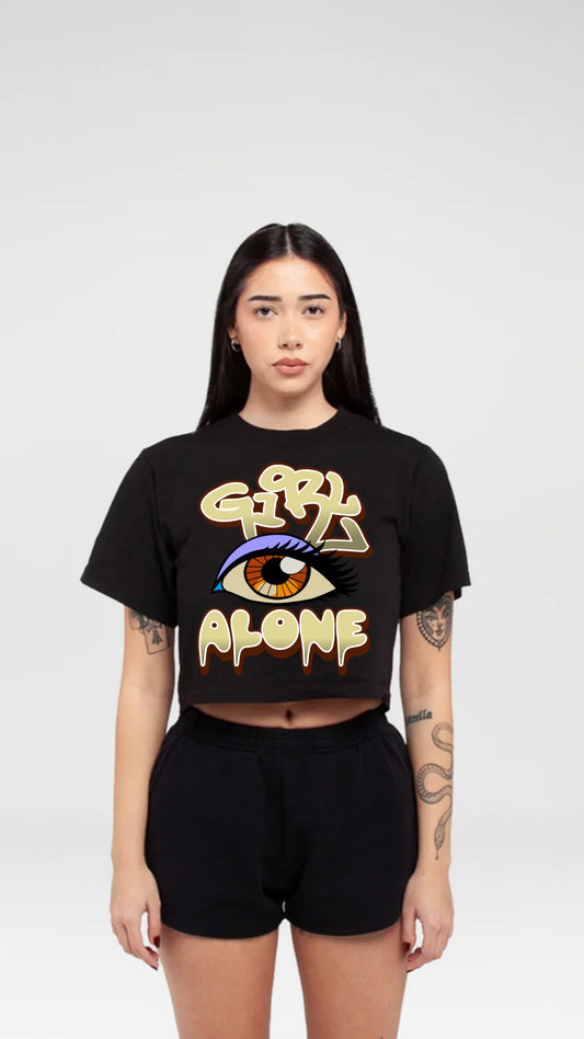 GIRL ALONE “CROP-TOP BLACK GOLD EYE DESIGN”