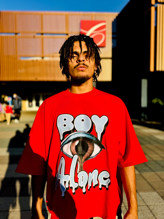 BOY ALONE "BOXY RED TEE DESIGN BLUE EYES"