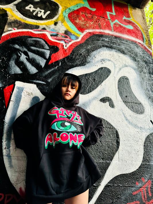 GIRL ALONE "BLACK SWEATSHIRT DESIGN PINK EYES"