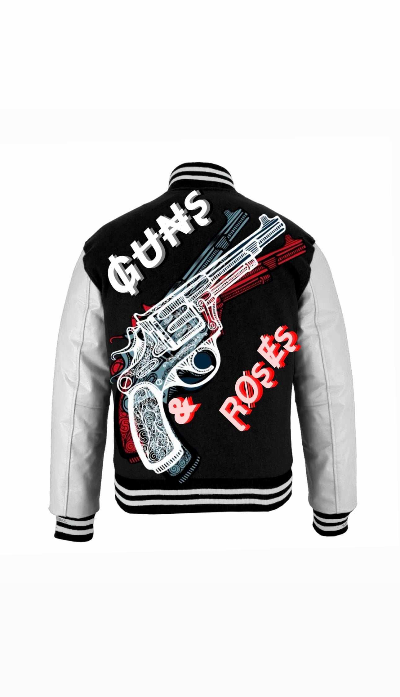 Myre black varsity jacket design “ Guns and roses 🌹 “