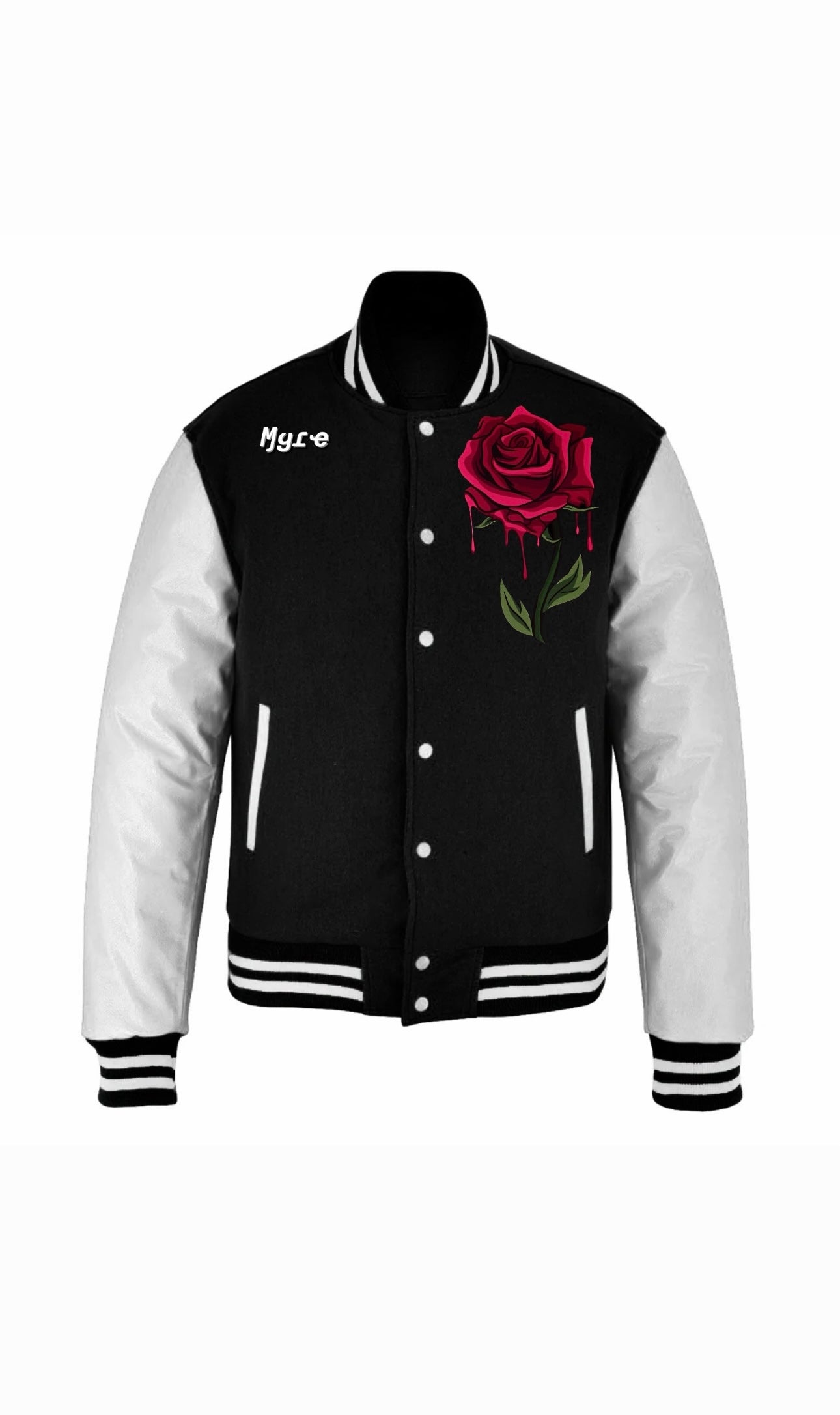 Myre black varsity jacket design “ Guns and roses 🌹 “