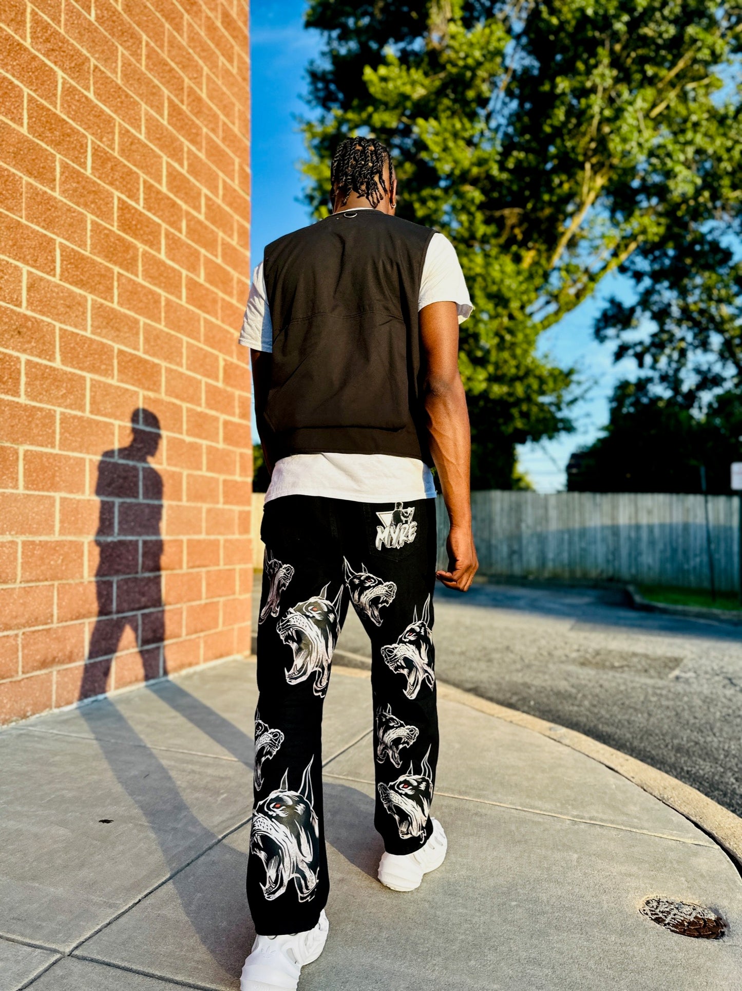 Myre black jean pant design” wild dogs”